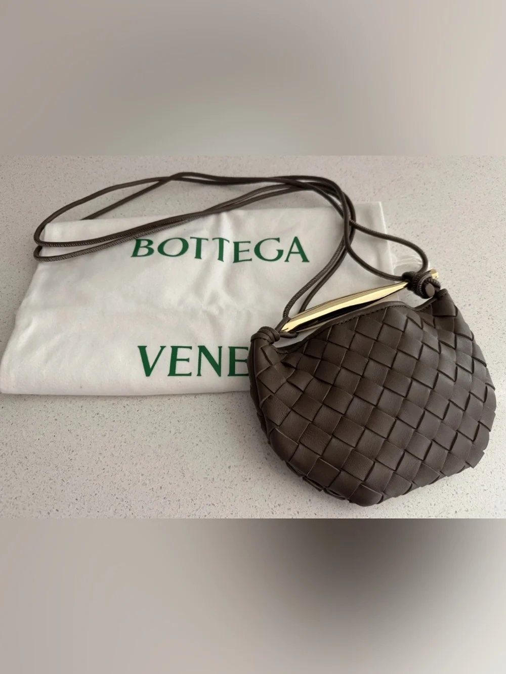 Bottega Veneta Sardine Mini Intrecciato Crossbody Bag Taupe-Brass - Picture 3 of 7